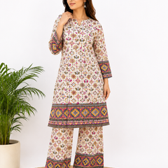 White Printed Rayon Kurta Palazzo Co-Ord Set for Festive Wear - view 3
