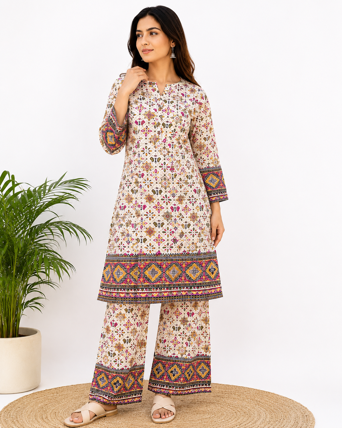 Premium Ethnic Printed Rayon Kurta Palazzo Co-Ord Set for Women