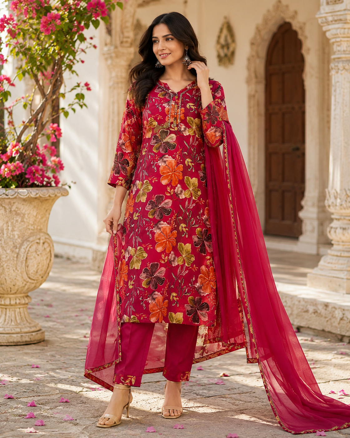 Women’s Floral Printed Kurta Pant Dupatta Set
