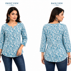 Floral-Print Cotton Short Kurti for Casual Wear - view 6