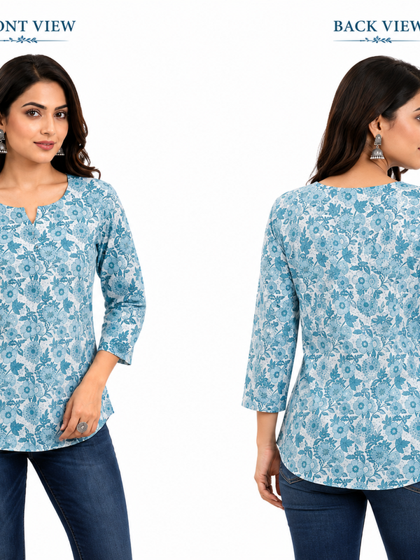 Floral-Print Cotton Short Kurti for Casual Wear - view 6