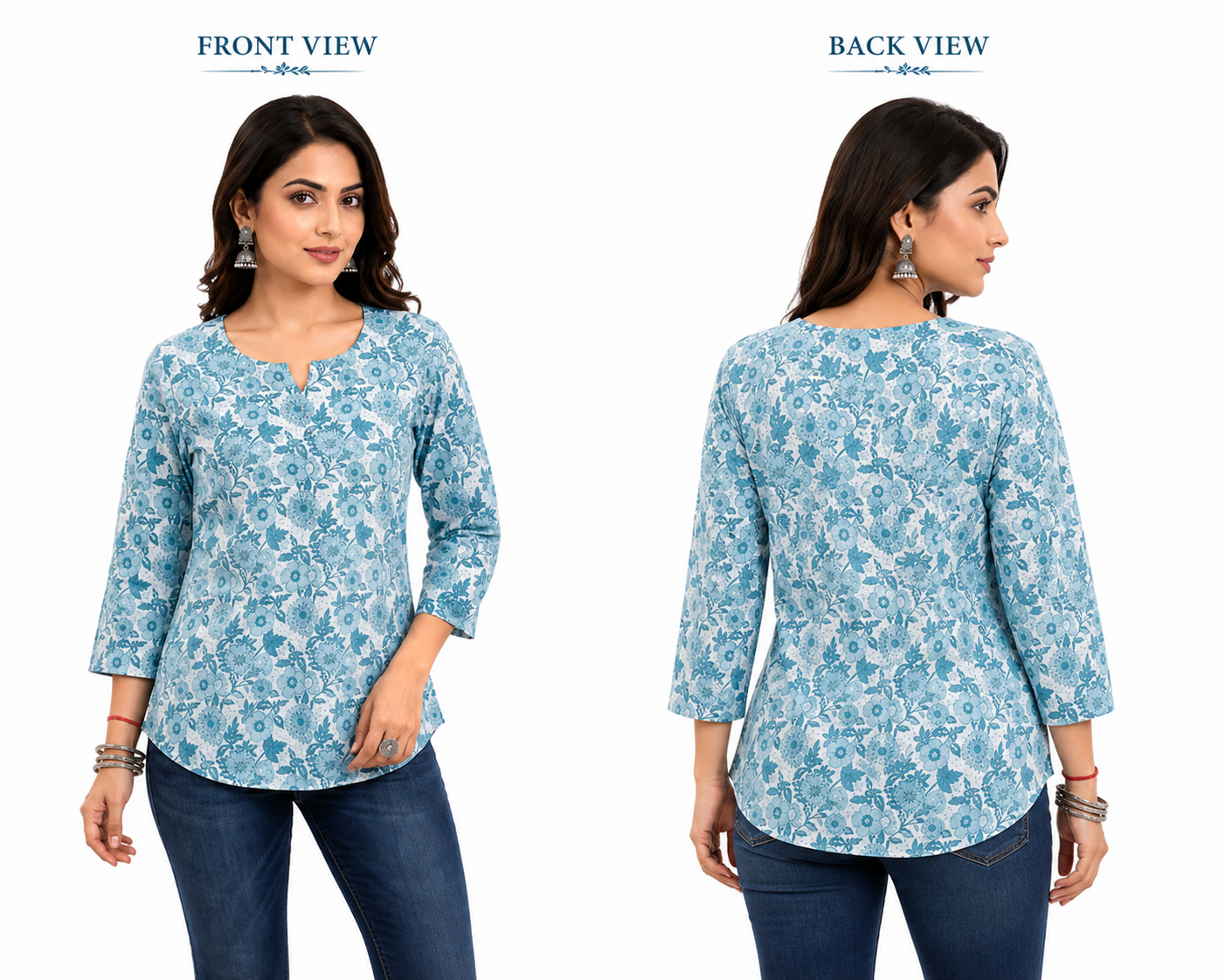Women's Floral Printed Cotton Short Kurti