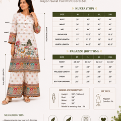 White Printed Rayon Kurta Palazzo Set for Festive Wear - view 6