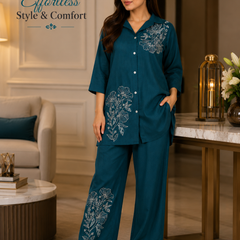 Floral-Print Co-Ord Set for Daily Wear with V-Neck - view 2