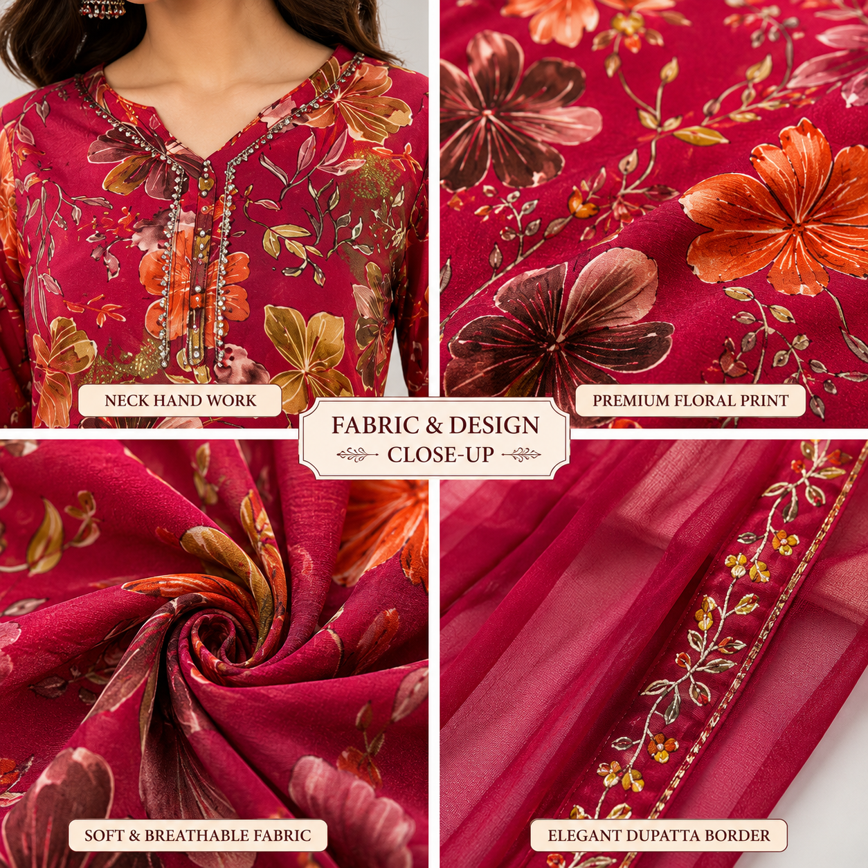 Women’s Floral Printed Kurta Pant Dupatta Set