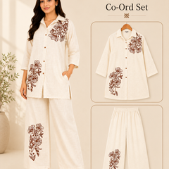 Floral Embroidered Cotton Kurta Palazzo Co-Ord Set for Festive Wear - view 2