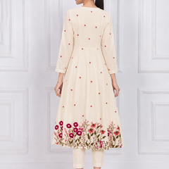 Off White Anarkali Suit Set with Floral Embroidered Dupatta