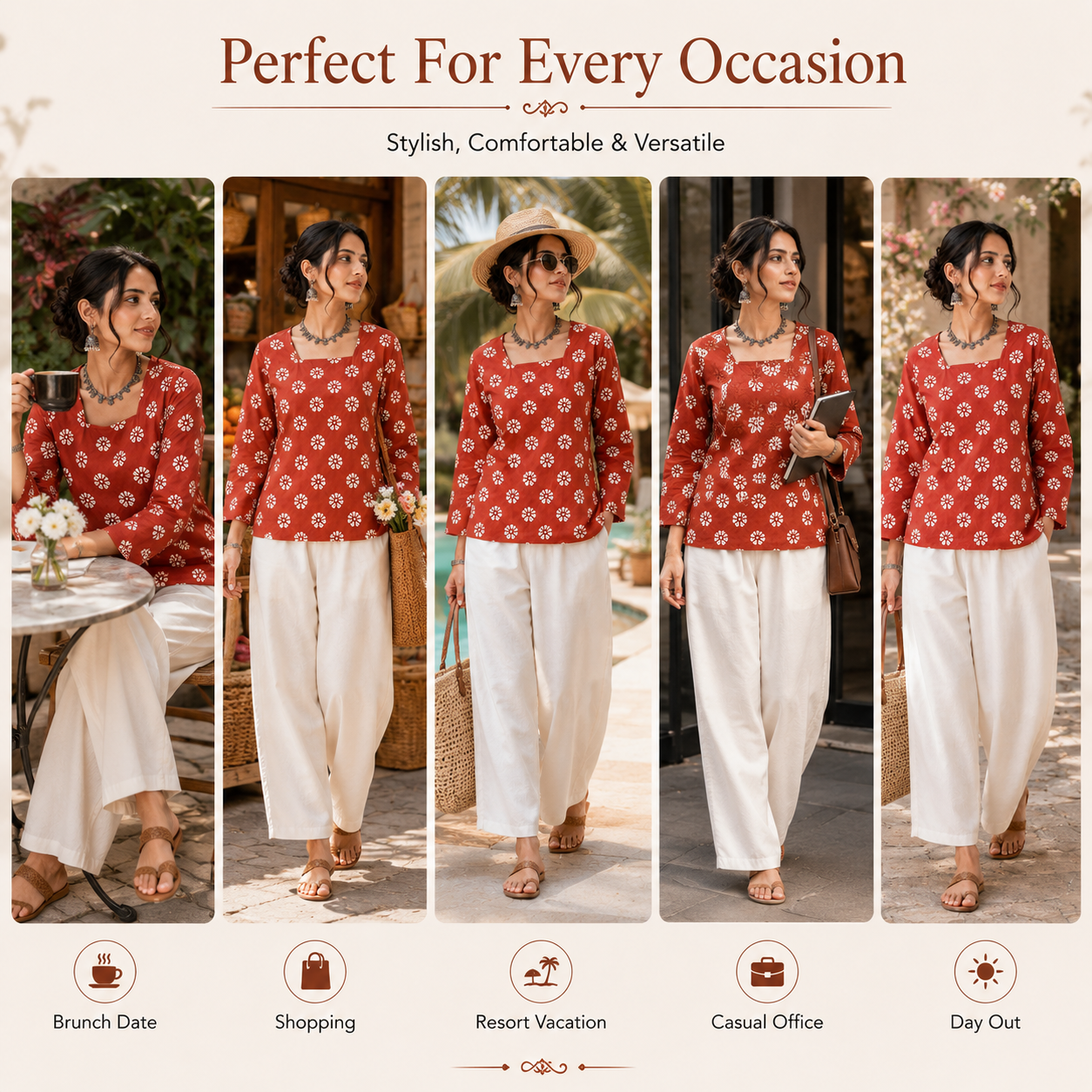 Women's Cotton Floral Block Print Top