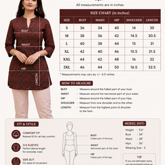 Red Printed Cotton Short Kurti for Office Wear - view 6