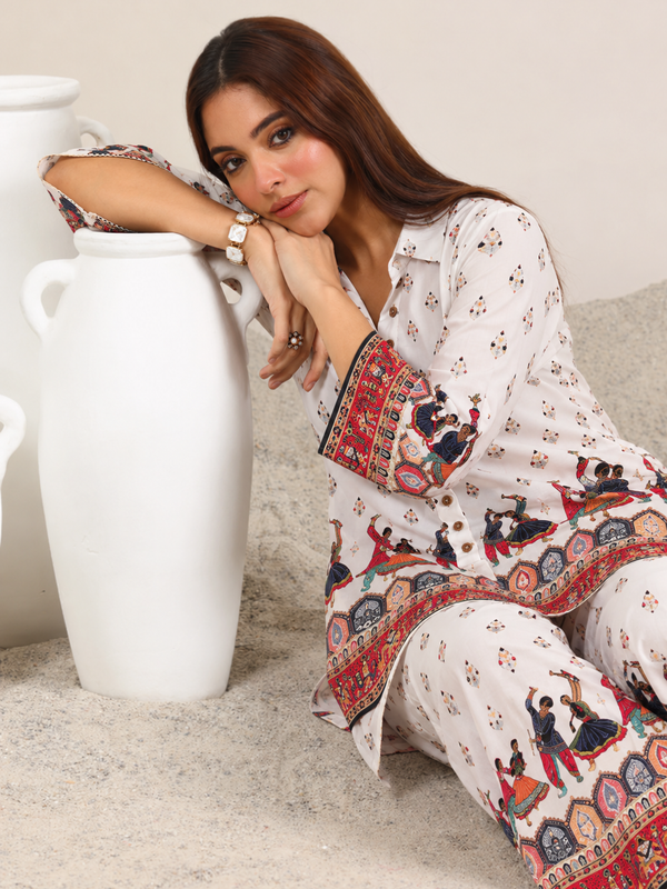 White Rayon Kurta Palazzo Set for Festive Wear