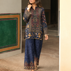 Women’s Navy Blue Floral Printed Kurta Palazzo Set
