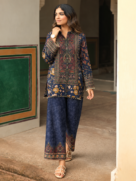 Women’s Navy Blue Floral Printed Kurta Palazzo Set