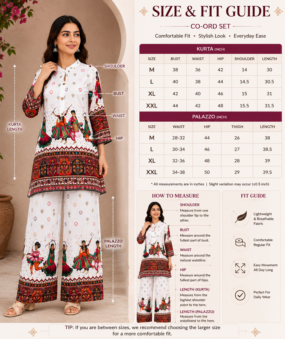 Premium Folk Print Rayon Kurta Palazzo Co-Ord Set for Women