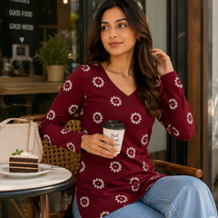 Red Printed Rayon Kurti for Office Wear