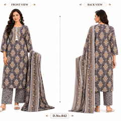 Brown Embroidered Cotton Kurta Pant Dupatta Set for Festive Wear - view 2
