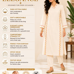 Floral Embroidered Cotton Kurta Pant Set for Festive Wear - view 3