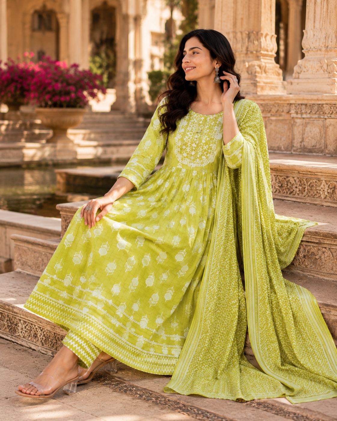 Women's Premium Cotton Printed Kurta Pant Dupatta Set | Embroidered Yoke | 3-Piece Ethnic Suit Set