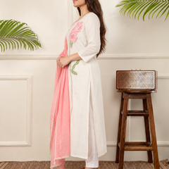 Off-White Kantha Cotton Kurta Set
