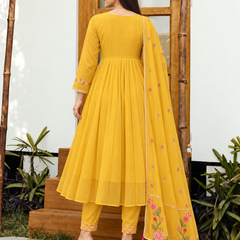 Vibrant Yellow Embroidered Anarkali Suit Set with Dupatta
