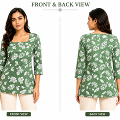 Floral-Print Kurti for Office Wear with Square Neck - view 5