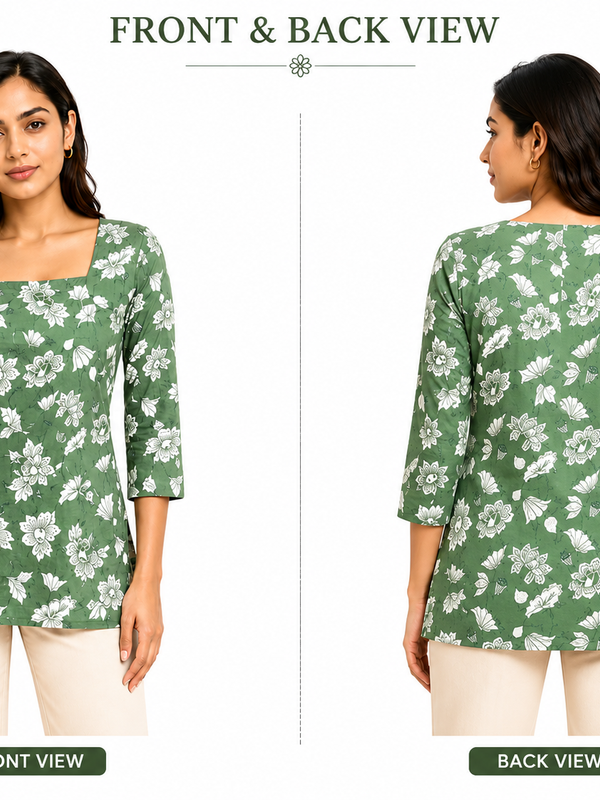 Floral-Print Kurti for Office Wear with Square Neck - view 5