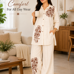 Floral Embroidered Cotton Kurta Palazzo Co-Ord Set for Festive Wear