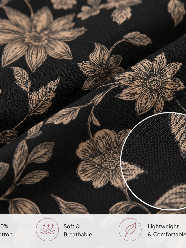 Black Floral-Print Cotton Short Kurti for Office Wear - view 3