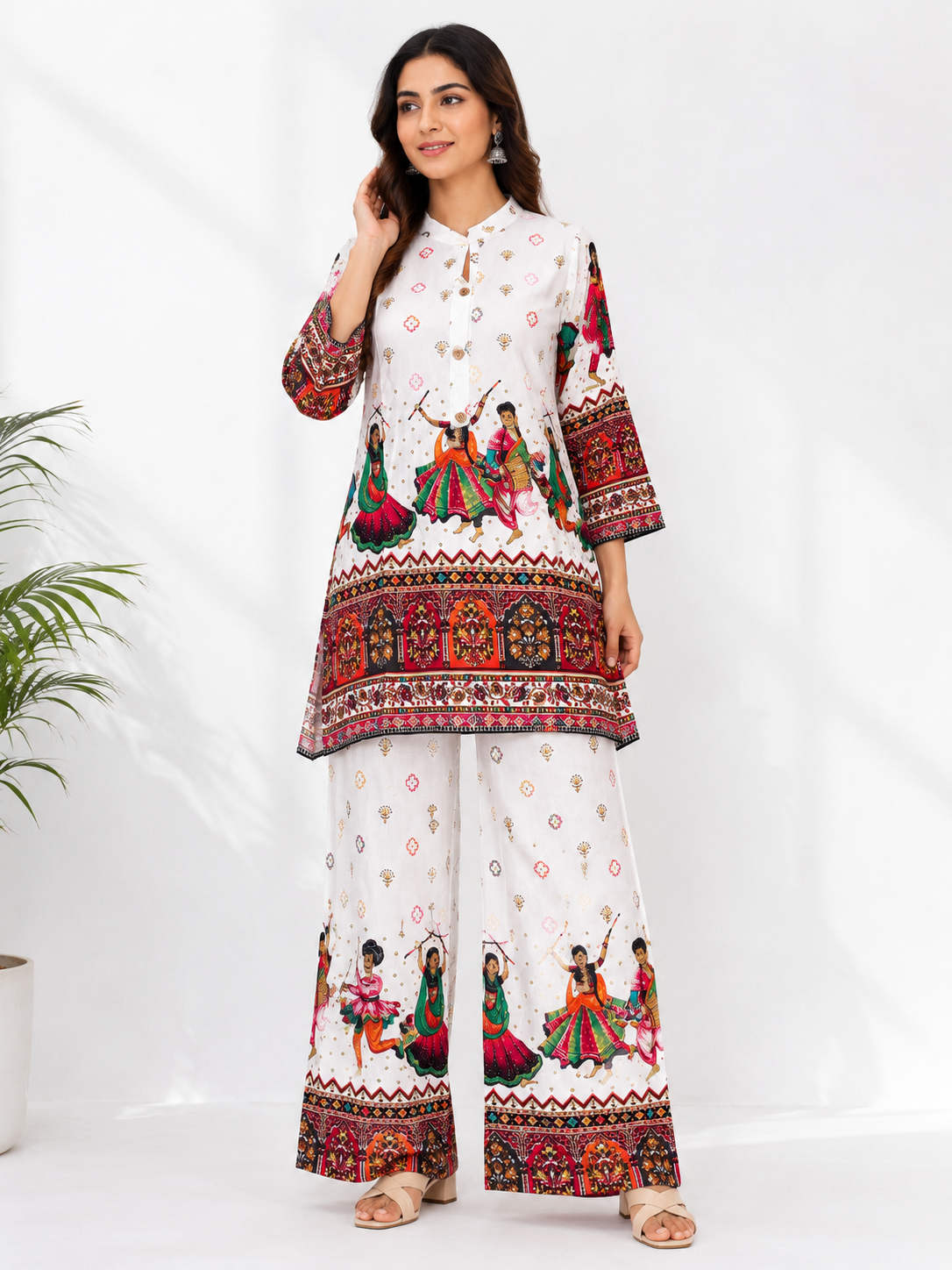 Premium Folk Print Rayon Kurta Palazzo Co-Ord Set for Women