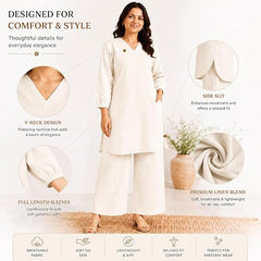 Beige Solid Kurta Palazzo Set for Office Wear - view 3