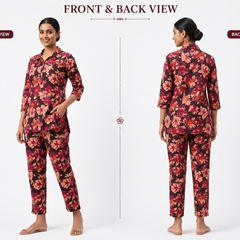 Floral-Print Co-Ord Set for Office Wear with V-Neck - view 4