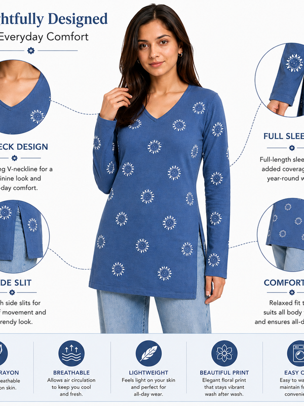 Floral Printed Rayon Kurti for Office Wear - view 4