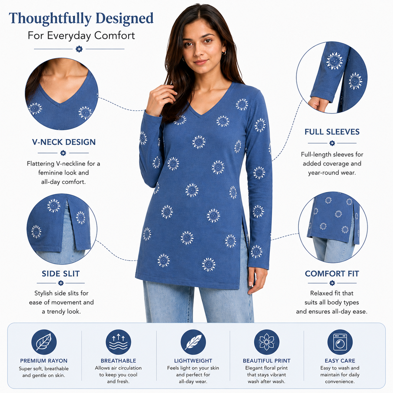 Rayon Printed Kurti Top