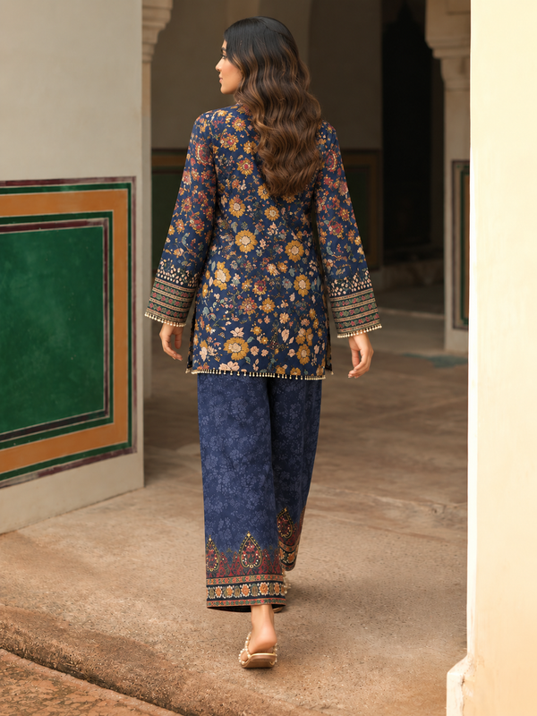 Women’s Navy Blue Floral Printed Kurta Palazzo Set