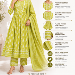 Floral Embroidered Cotton Kurta Pant Dupatta Set for Festive Wear - view 5
