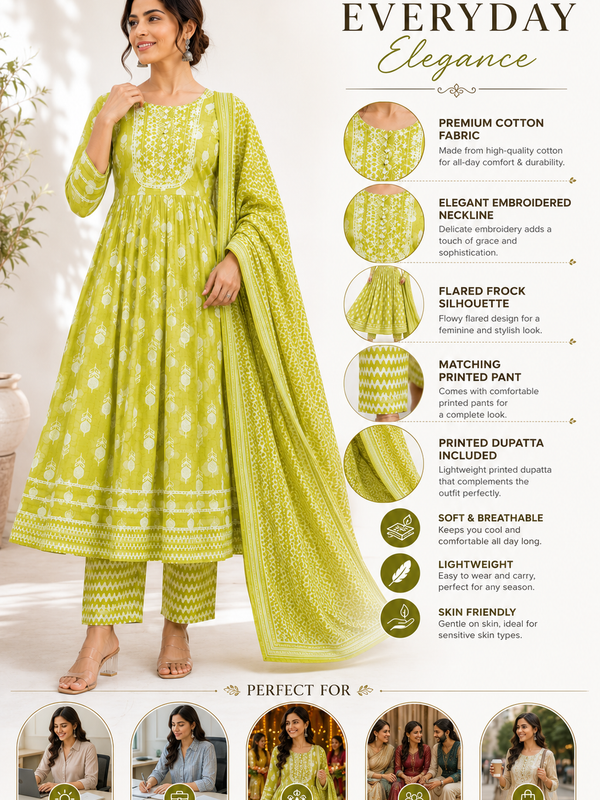 Floral Embroidered Cotton Kurta Pant Dupatta Set for Festive Wear - view 5