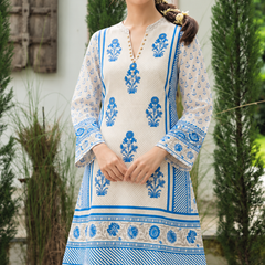 Ivory Blue Pure Crepe Mughal Floral Printed Co-Ord Set