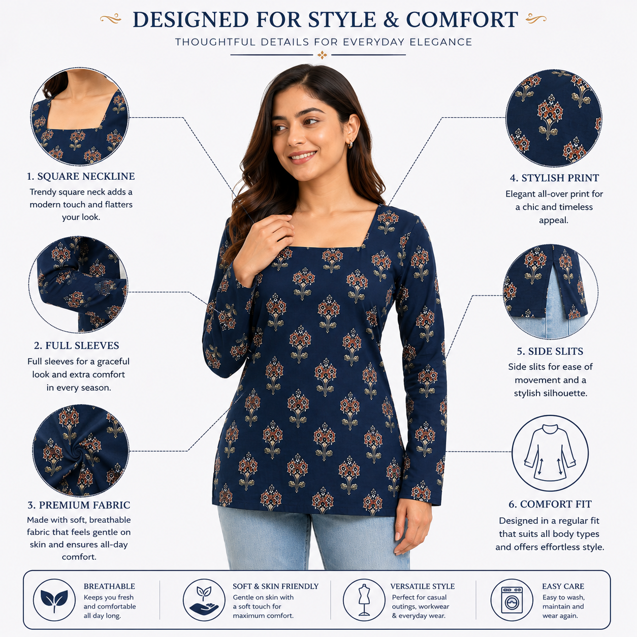 Women Printed Square Neck Top