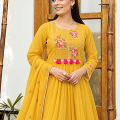 Vibrant Yellow Embroidered Anarkali Suit Set with Dupatta