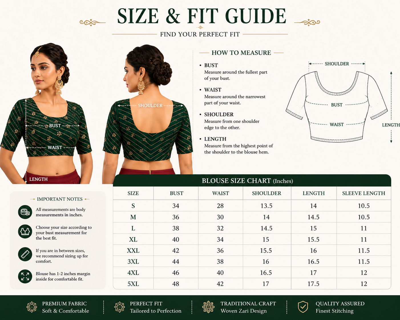 Green Printed Cotton Blend Readymade Blouse