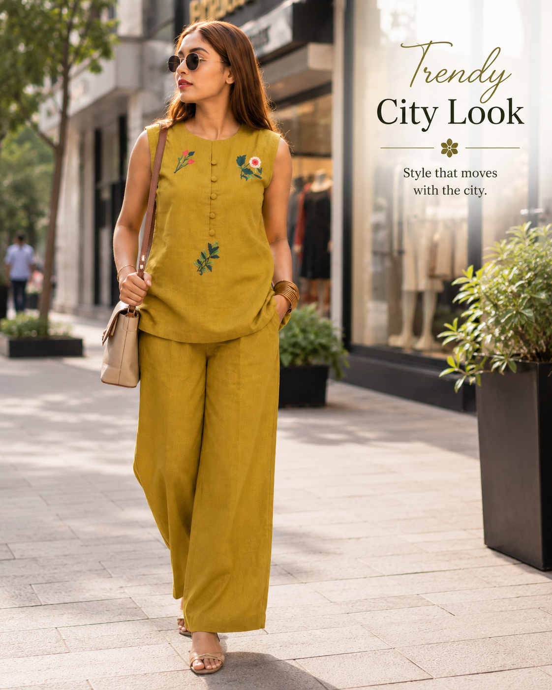 Women's Embroidered Sleeveless Co-Ord Set | Cotton Blend Top & Straight Pants Set
