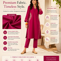 Pink Embroidered Kurta Pant Set for Festive Wear - view 5