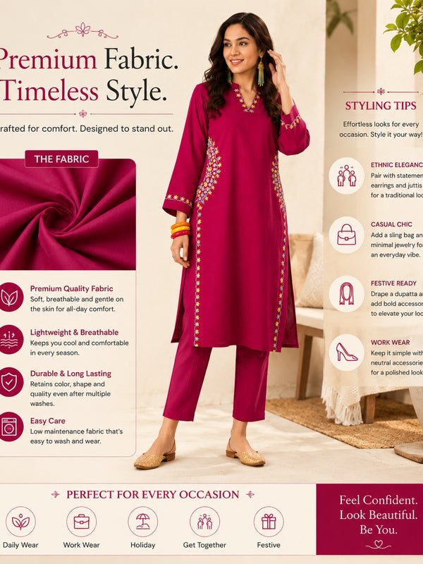 Pink Embroidered Kurta Pant Set for Festive Wear - view 5