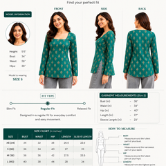 Green Printed Cotton Tunic Top for Office Wear - view 6