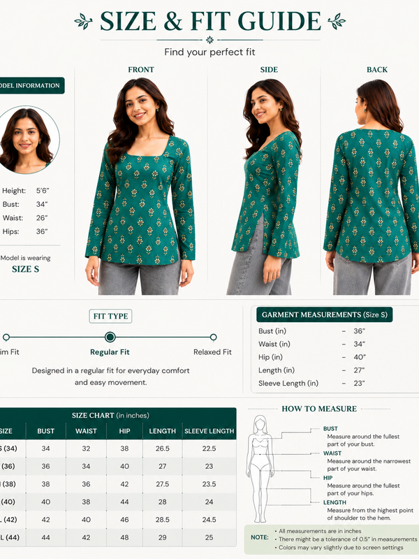 Green Printed Cotton Tunic Top for Office Wear - view 6