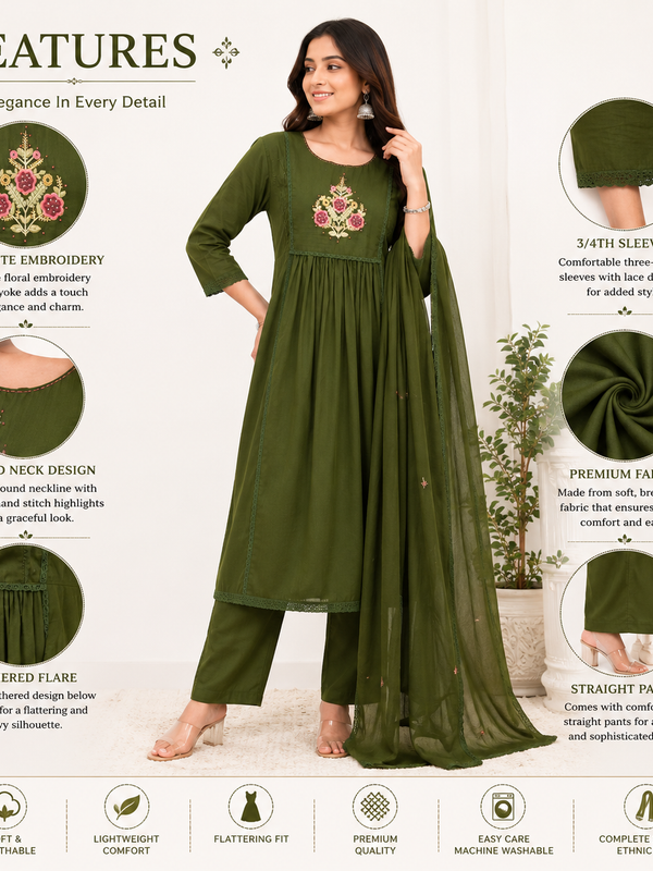 Floral Embroidered Kurta Pant Dupatta Set for Festive Wear - view 4