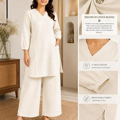 Beige Solid Kurta Palazzo Set for Office Wear