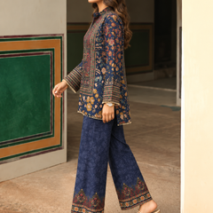 Women’s Navy Blue Floral Printed Kurta Palazzo Set
