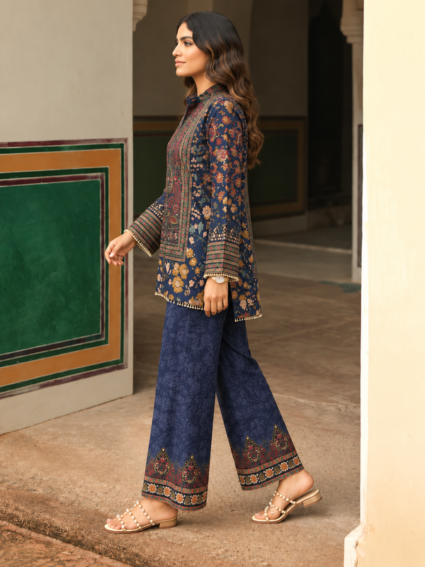 Women’s Navy Blue Floral Printed Kurta Palazzo Set