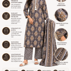 Brown Embroidered Cotton Kurta Pant Dupatta Set for Festive Wear - view 4