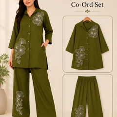 Floral Embroidered Shirt & Pant Co-Ord Set for Office Wear - view 4